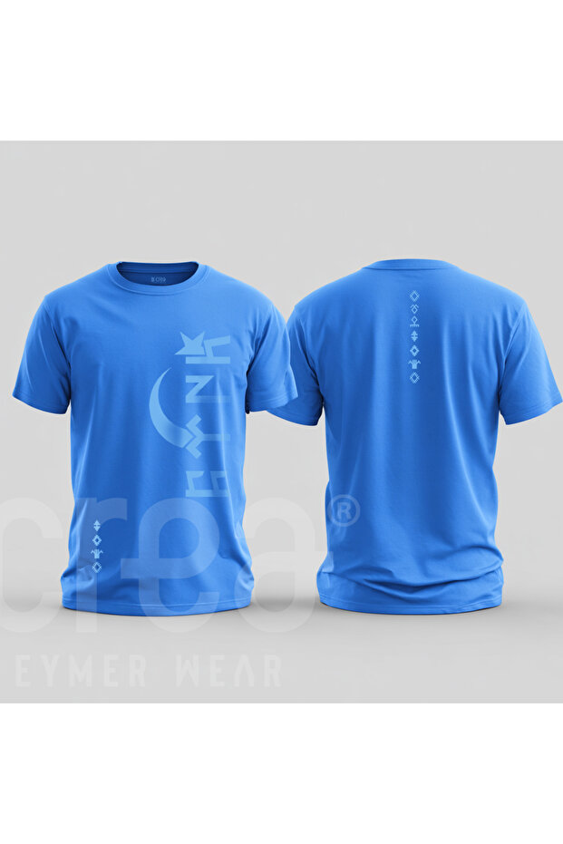 Kayi Turkish Script Design - Digital Printed Cotton Crew Neck T-Shirt Light Blue