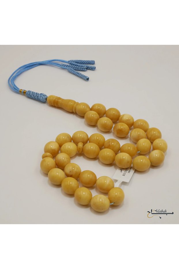 Pressed Amber Kabs Rosary Prayer Beads – 33 Beads, 12–13.5mm Round Tasbih, 40g