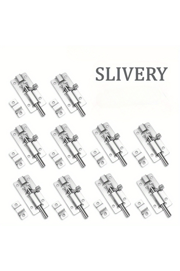 Silvery 4-Pack Durable Stainless Steel Door Pin Locks, Metal Security Sliding Bolt for Wooden Doors,