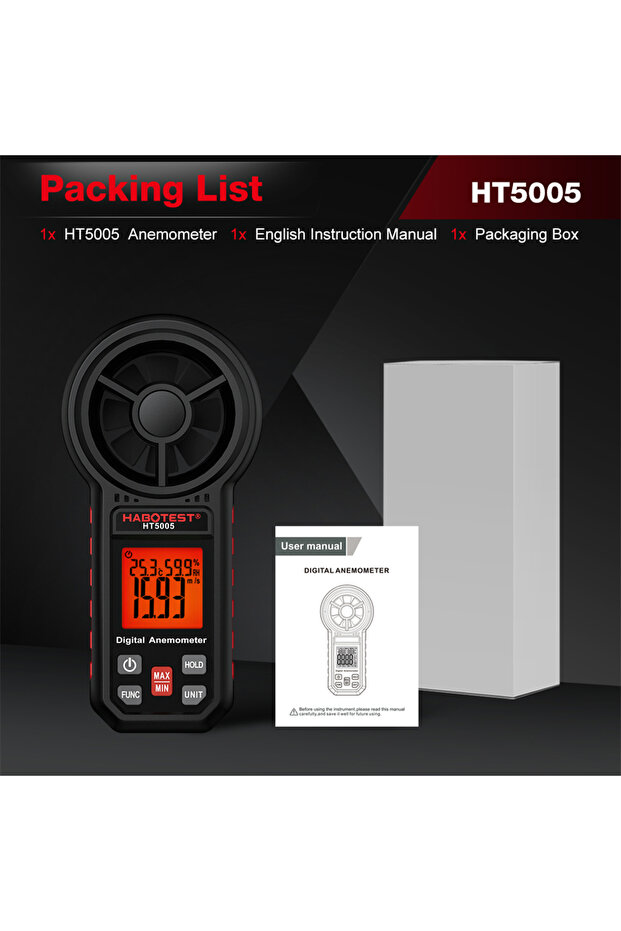HT5005 Industrial Grade Digital Anemometer Wind Speed Meter Air Flow Rate Measurement M/s Km/s Ft/s