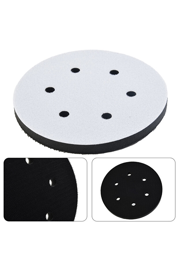 وسادة وسائط تباعد ناعمة بقطر 6 بوصات (150 مم) بـ 6 فتحات، مع نظام تثبيت بالخطاف والحلقة، للاستخدام مع أقراص الصنفرة والإسفنج التباعدية. - 1