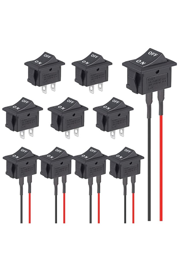 10pcs 10pcs Rocker ON Off Switch 12V Toggle Switch KCD1 Mini Rocker Switches 2 Pin AC 6A 250V 10A 12
