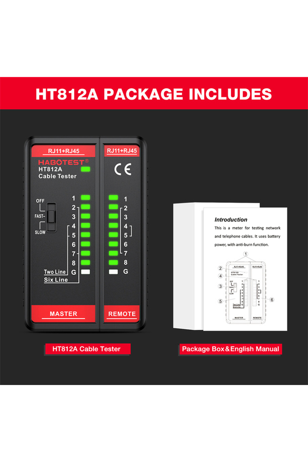 جهاز اختبار الكابلات HT812A من HABOTEST لفحص كابلات الشبكة والهاتف 8P 6P 4P 2P وخطوط الكابلات المحمية واختبار الاستمرارية