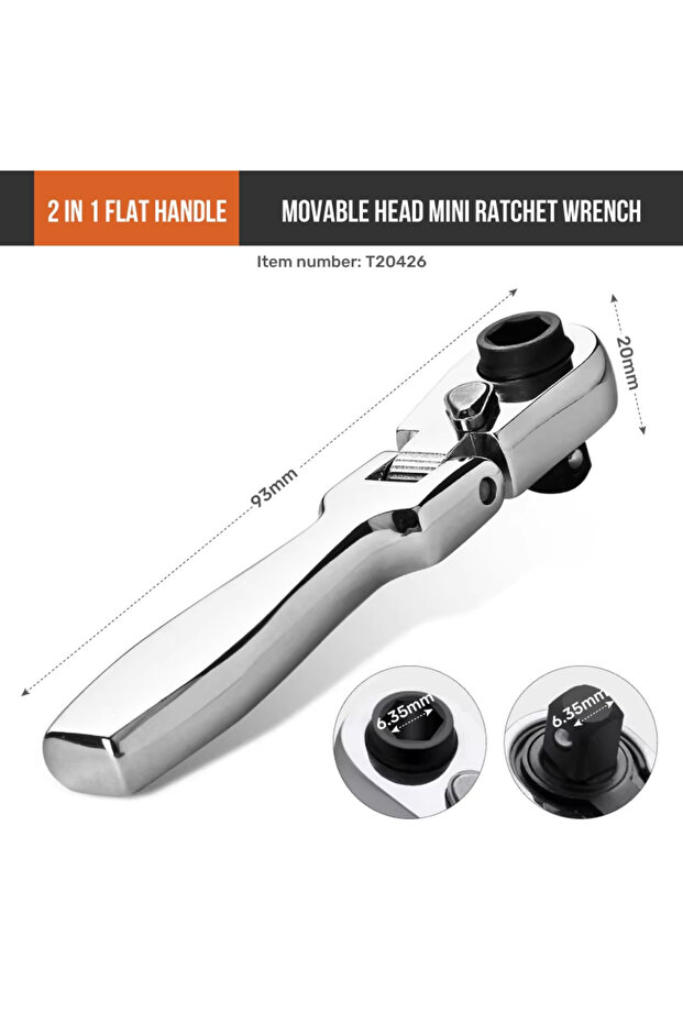 T20426 Hi-Spec 1/4 Double Head Fast 72-T Ratchet Wrench Double-Ended Mini Socket Wrench Torque Spann