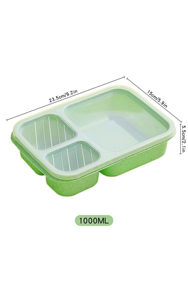 3 Green 3 Grids Sealed Divided Bento Box Portable Plastic Lunch Box For Student Kid Camping Picnic F