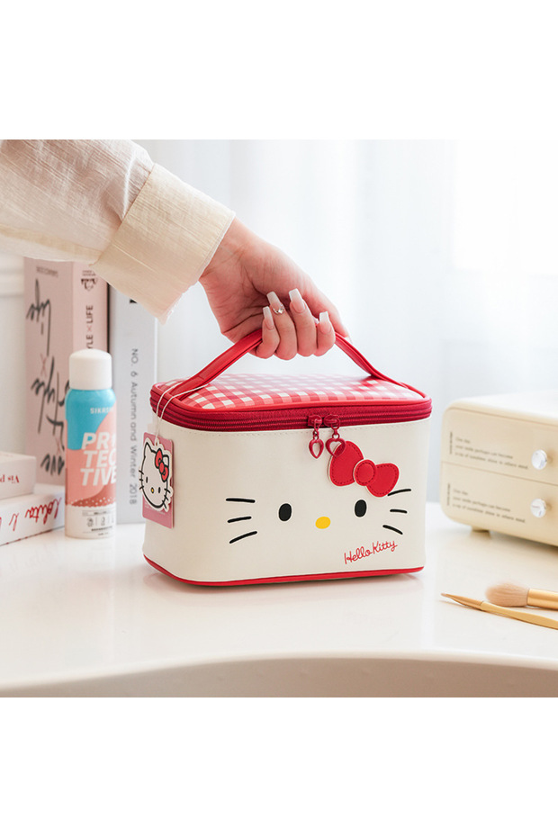 Hello Kitty Sanrio Portable Large Capacity Makeup Bag PU Leather Cosmetic Case Travel Toiletry Organ