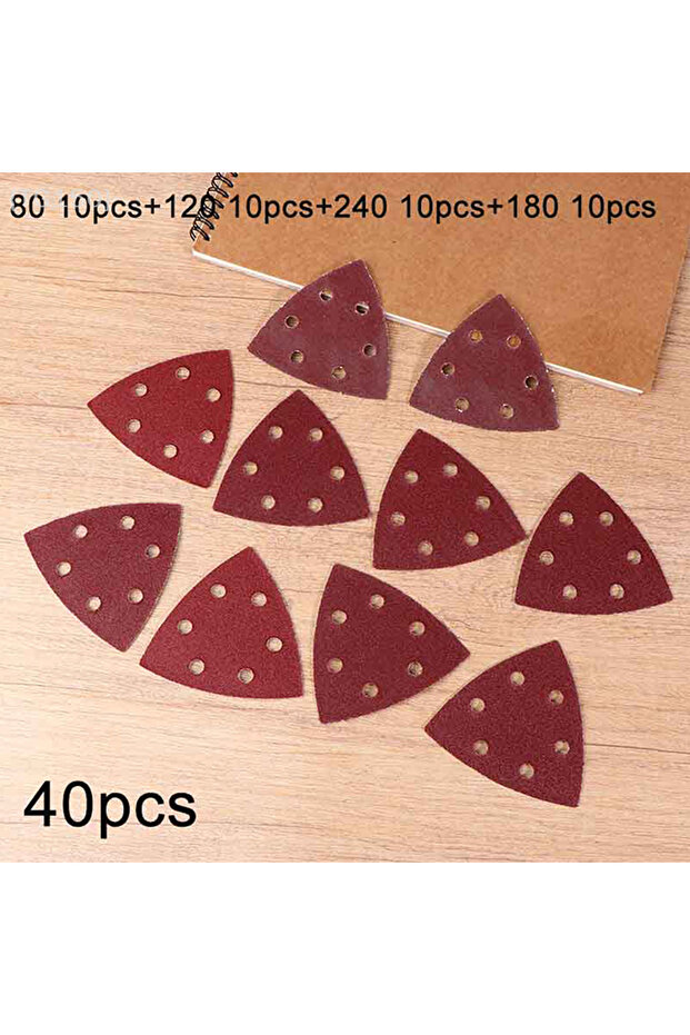 40Pcs Triangular Sanding Pads with 6 Holes 80/120/180/240 Grits Sandpaper for Detail Sander Perfe...