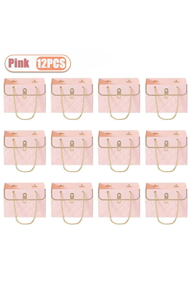 As Shown Pink-12PCS 4/8/12/16PCS Portable Creative Handbag Flower Paper Packaging Box Bouquet Tote B