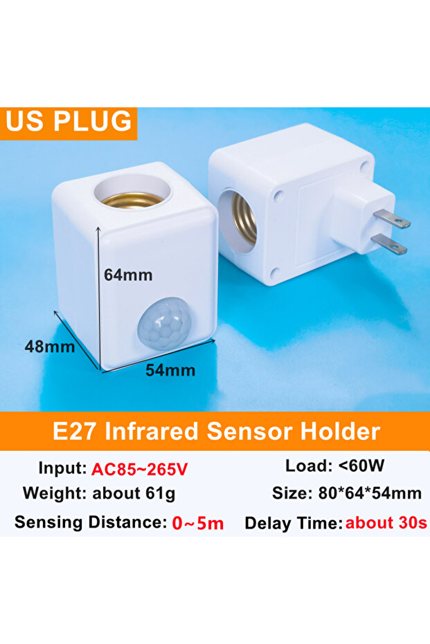 مستشعر حركة أمريكي AC85-265V بقابس أوروبي/أمريكي E27، قاعدة مصباح LED مع مستشعر حركة PIR، إضاءة استشعارية للحركة البشرية