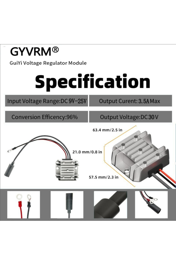 30V 12V(9V-25V) 3.5A DC Power Converter 12V 24V to 30V 3.5A Step Up Voltage Regulator Adapter Cable,