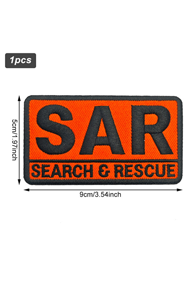 قطعة واحدة شارة مطرزة لـ SAR (البحث والإنقاذ) بخطاف وحلقة، شارة تعريفية تكتيكية للسلامة، شارة روحية، للتركيب الذاتي