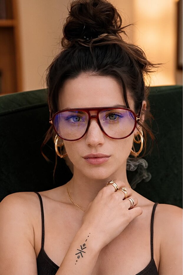 Yimbly Drop Frame Brown Women's Blue Light Protection Glasses | 62 Subordinates