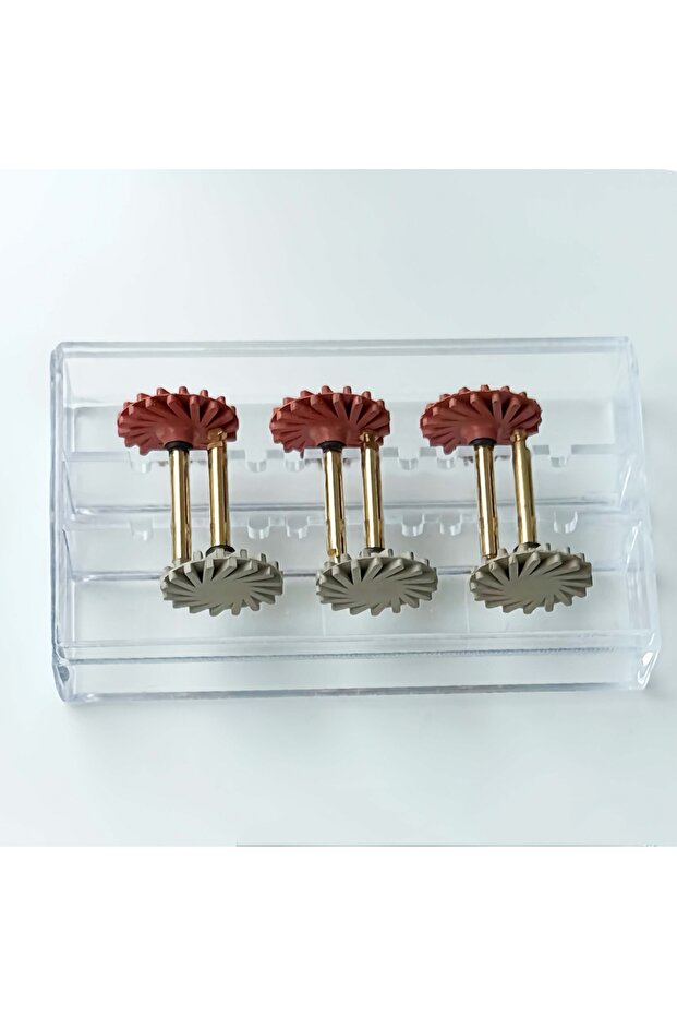 3 Brown 3 Gray 6 Pcs/Box 14MM Cyclone Wheel Polishing Set Shank Dia2.35mm for Low Speed High-Bright