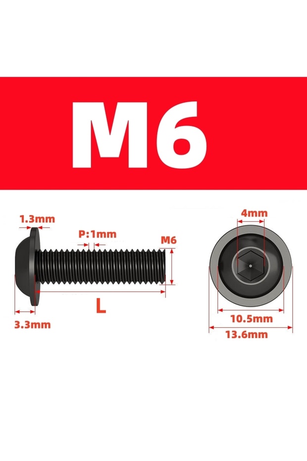 20mm E1FH-M6-10Pcs ISO7380-2 BLK 304 Stainless Steel M5 M6 Black Flange Button Head Screw With Washe