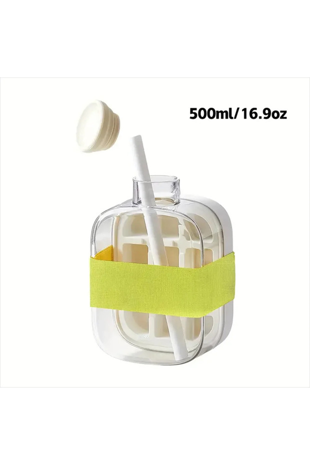 500ML White Ice Cube Bottle with Straw, 2 In 1 Touch-Free Push-Type Ice Cube Making Bottle, Easy Rel