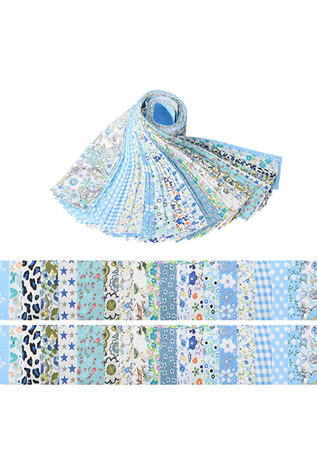 6.5x25cm Blue 40pcs blue Pure Cotton Jelly Rolls | Homemade Quilted Pillow Bow with Pre Cut Quilted