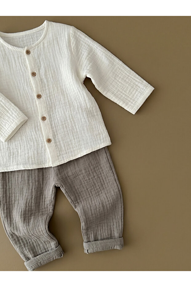 Muslin Shirt and Pants Set 1-6 Years Gray