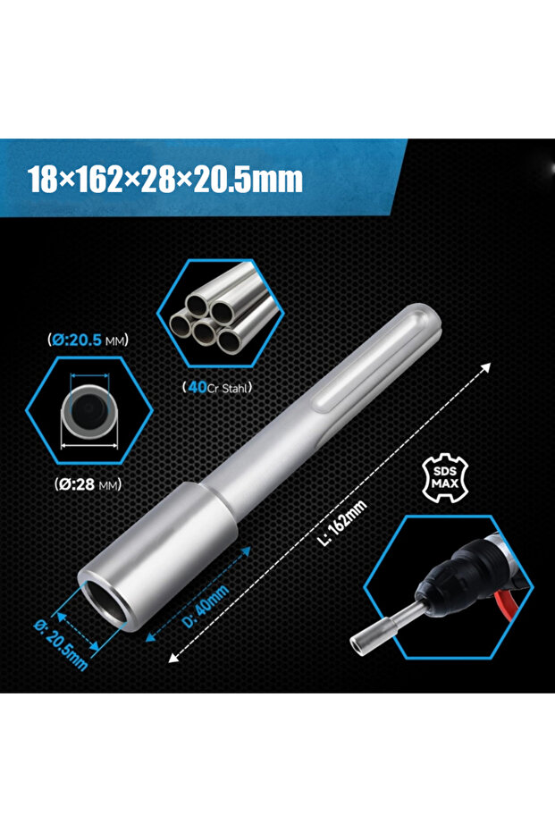 162x28x20.5mm SDS Max Shank Ground Rod Driver Earth Stake Grounding Rod Hardened Steel for SDS Max H