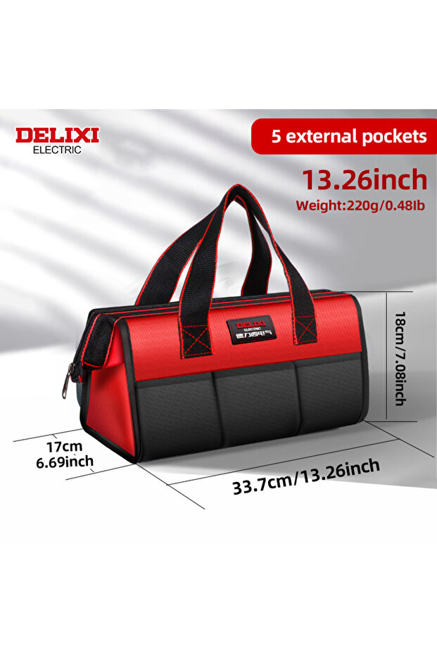 حقيبة أدوات متعددة الوظائف من DELIXI ELECTRIC مقاس 13/14 بوصة، حقيبة أدوات محمولة واسعة الفتحة متعددة الجيوب
