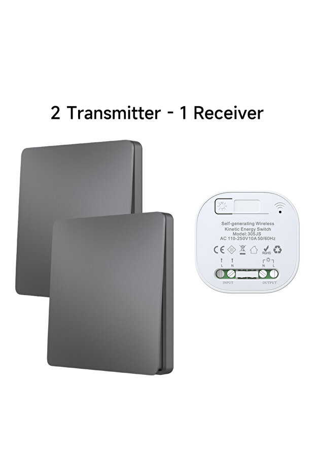 مفتاح إضاءة لاسلكي ذاتي التشغيل باللون الرمادي طراز QX-305 يعمل بالتردد اللاسلكي RF433Mhz، مفتاح تحكم عن بعد بـ 1/2 اتجاه، مفتاح كهربائي أحادي/ثنائي القطب.