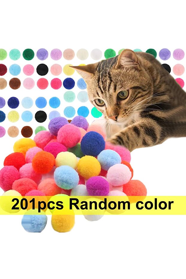201PCS 101/201pcs 3cm Colorful Plush Cat Teaser Toy Balls Chew Durable Cat Toy Balls Cat Training To