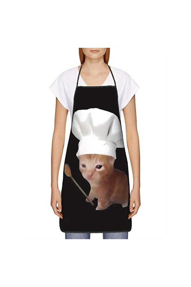 50X75cm 1 1 Piece Funny Chef Cat Apron - Kitchen Apron with Adorable Ginger-Brown Tiger-Cat Chef Hat