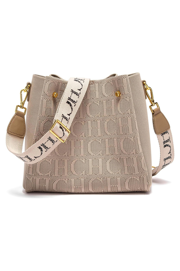 Women's Soft Strap Large Capacity Fly Woven Letter Print Crossbody Shoulder Canvas Bag, Khaki