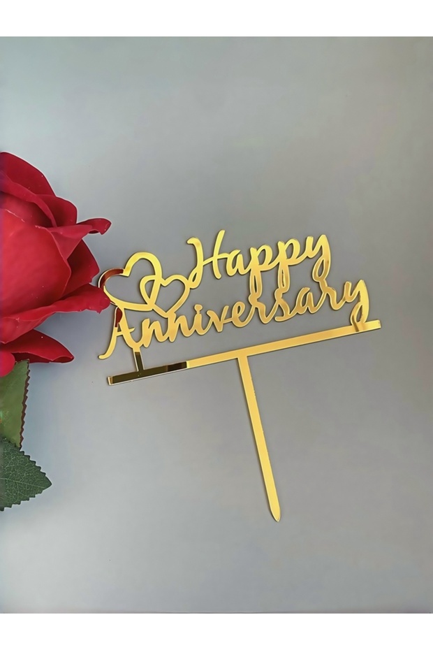 3pcs Gold 3/5pcs Cake Topper Decoration Happy Anniversary ,Wedding Anniversary Cake Decoration, Birt