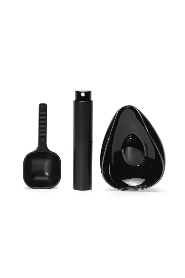 Black Set of 3 Coffee Bean Dosing Cup and Spray Bottle Kit - Ceramic Tray with Sprayer and Spoon, Pe