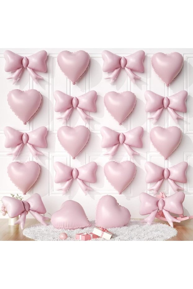 Heart and Bow 21Inch 8133-2 Pink 20 PCS Cream Heart & Bow Balloons, Pink/Red/White for Girls Women B