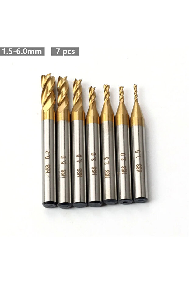 1.5-6mm(7pcs) 1Pc/7Pcs/11Pcs Milling Cutters 4-Flute Titanium Coated HSS End Mill Set 1.5-10mm CNC R
