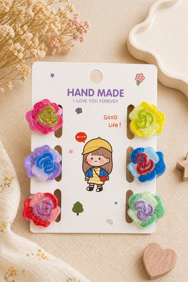 Girl's Hair Clips Set of 6 – Flower Figured Clip Hairpins | Colorful Baby Buckle