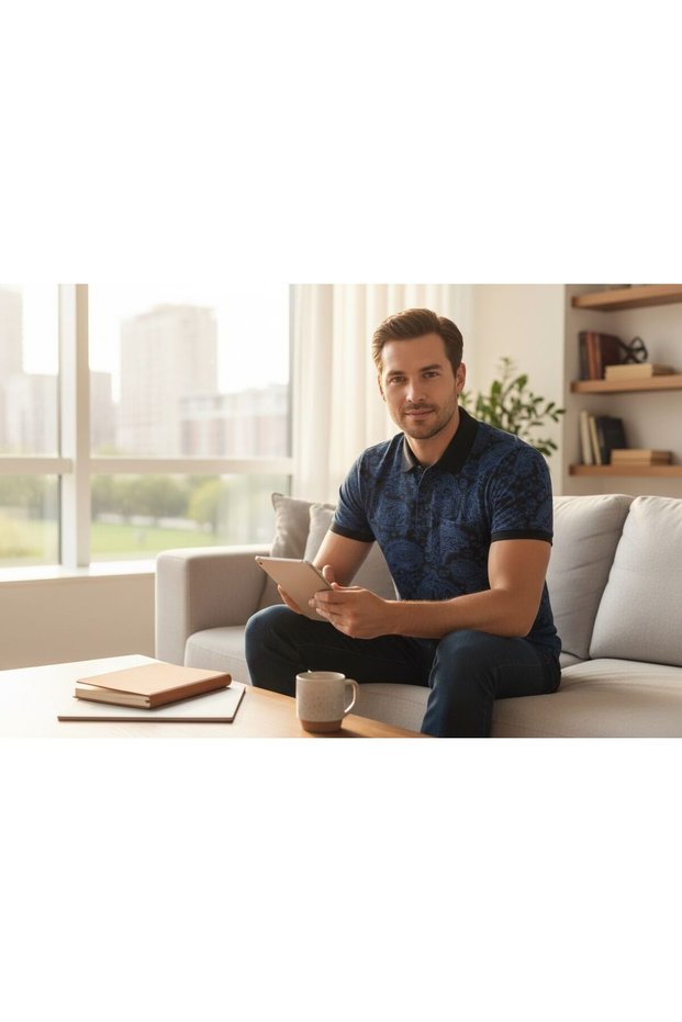 Men's Regular Fit Polo Collar Jacquard Patterned T-Shirt