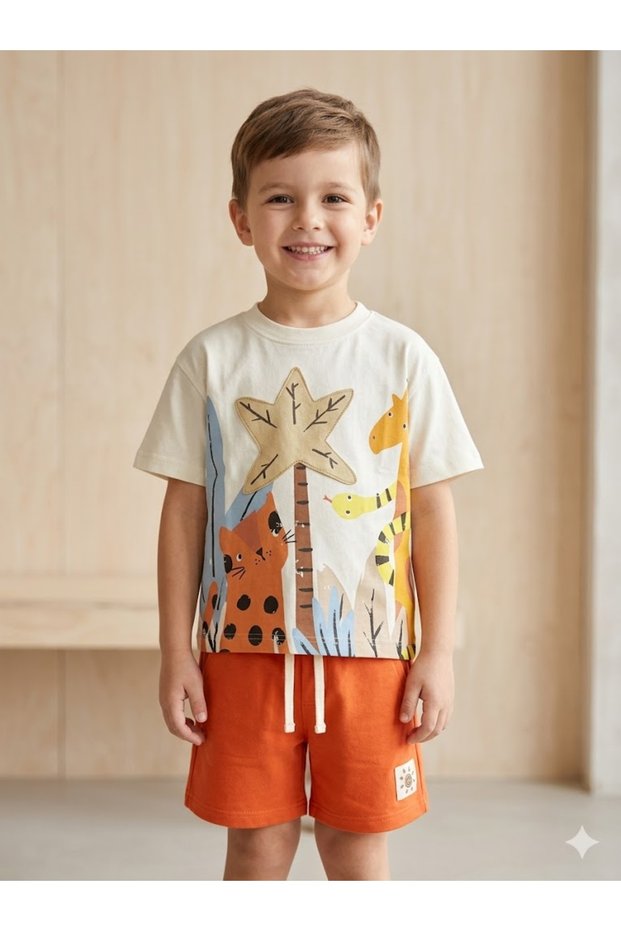 Boys' Cotton Crew Neck Safari Themed T-Shirt and Shorts Set