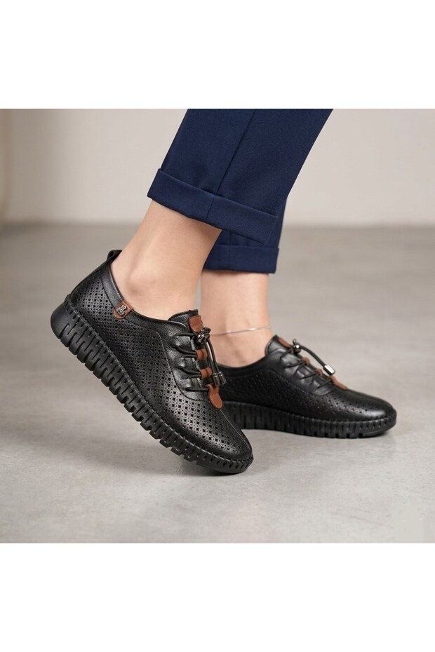 Elastic Laces Genuine Leather Comfortable Lightweight Women's Casual Shoes Z833