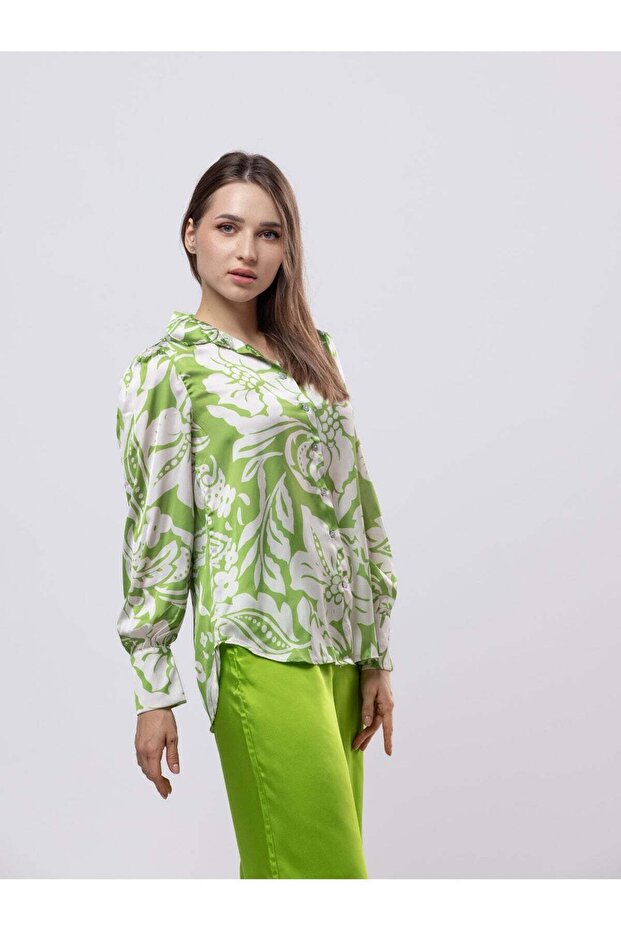 Green & White Collared Silk Shirt