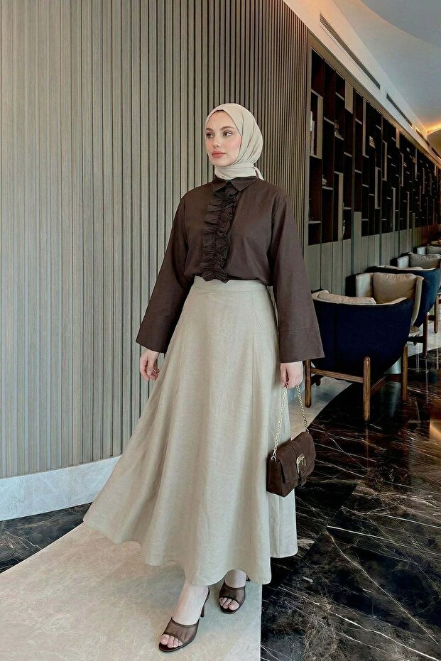 Segmented Flared Skirt Y0131 - Stone Color
