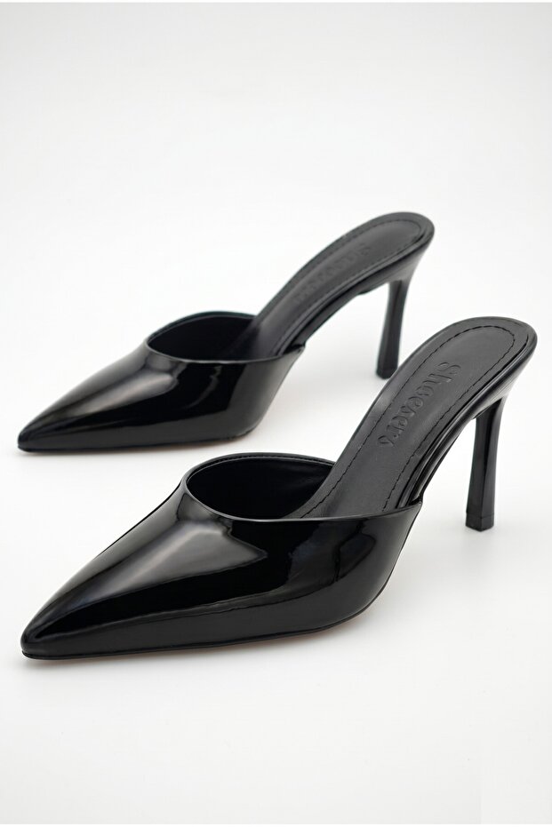 Women's Elegant and Stylish Pointed-Toe Thin High-Heeled Patent Leather Evening Dress Slippers