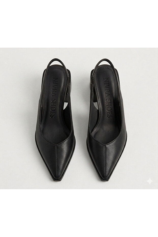 Women's Pointed Toe Stylish Stiletto Painted Heeled Shoes 4 cm Black