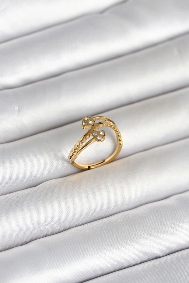 316L Steel Gold Color Zircon Stone Heart Model Women's Ring