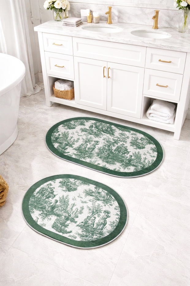 Decorative Digital Printed Set of 2 Bath Mat Non-Slip Base Toilet Set