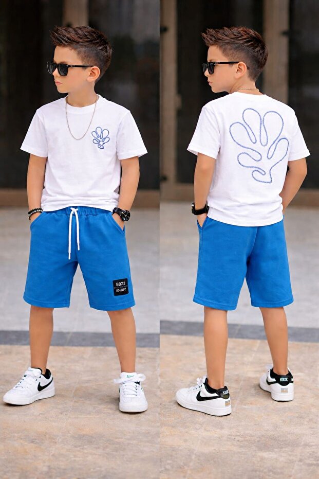 Boy's Summer Cotton Embroidered Top and Bottom Two-Piece Set