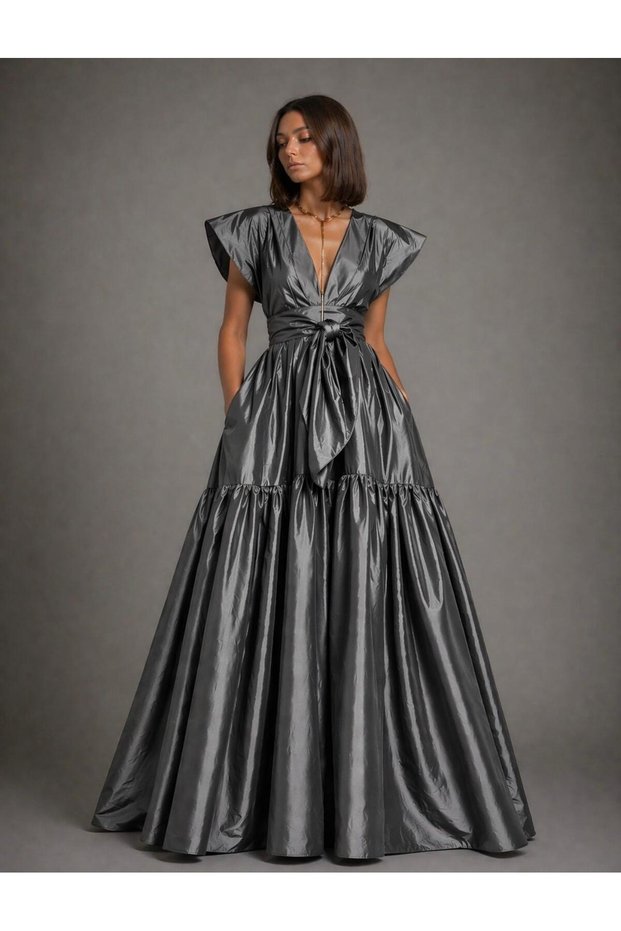 Maxi Skirt with Ruffle Detail, Stylish Taffeta Event Dress Cou-114