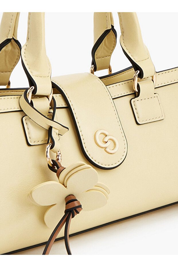 Solid Tote Bag with Floral Charm - 4
