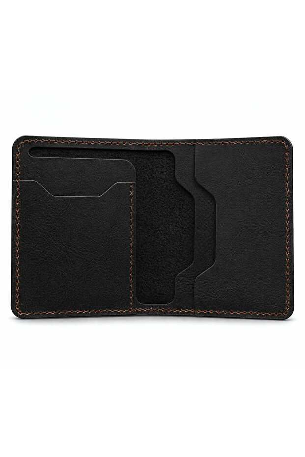 Genuine Leather Men's Wallet Black Handmade Slim Card Holder Thin Design Minimal Wallet Card Holder