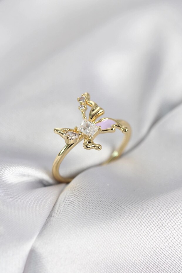 Gold Color Butterfly Model Zircon Stone Women's Ring
