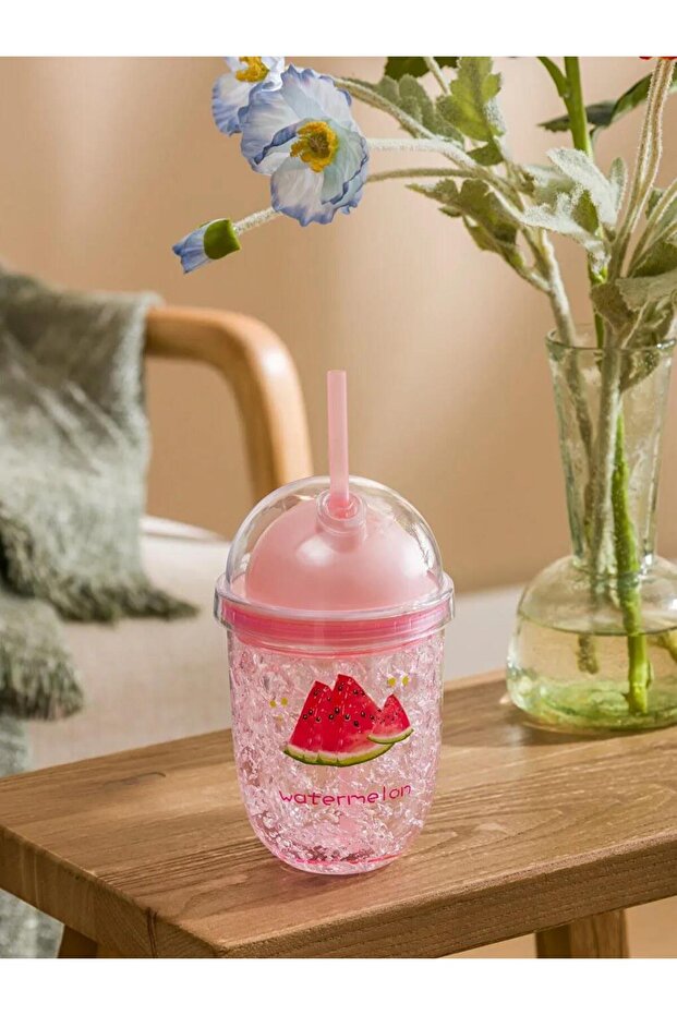Mixed Watermelon Printed Soft Drink Glass with Straw 450 ml (S6)