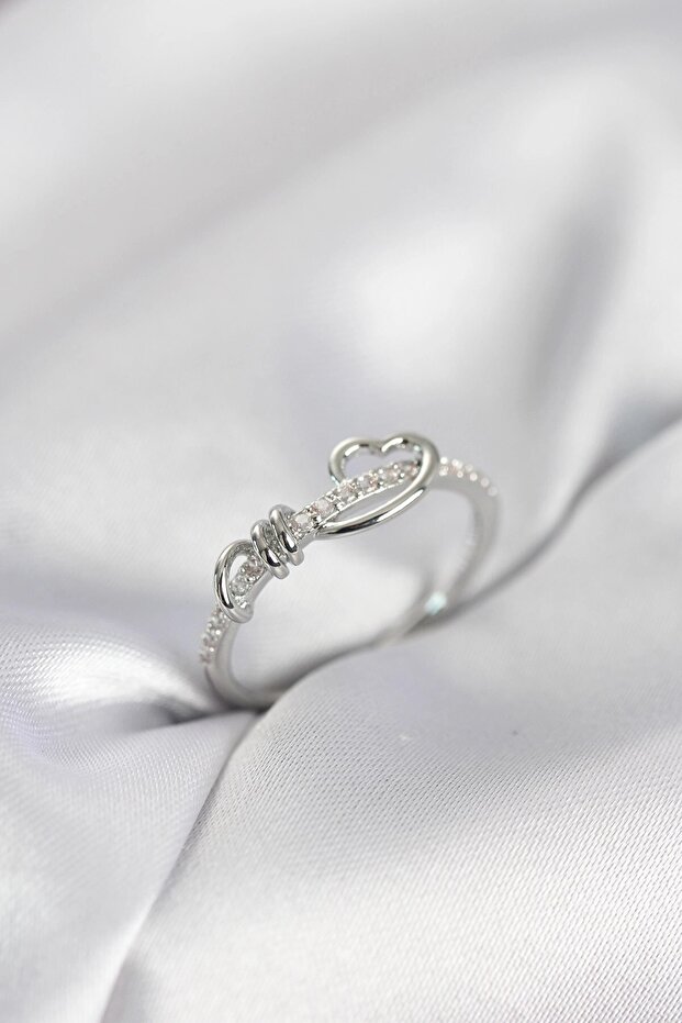 Spiral Heart Model Zircon Stone Silver Color Women's Ring