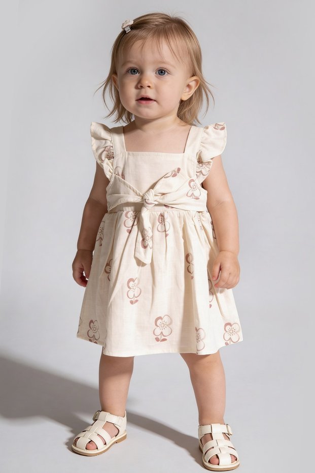 100% Cotton Linen Girls' Lined Dress Summer Holiday Comfortable Stylish Daily Use Floral Patterned Girls' Dress