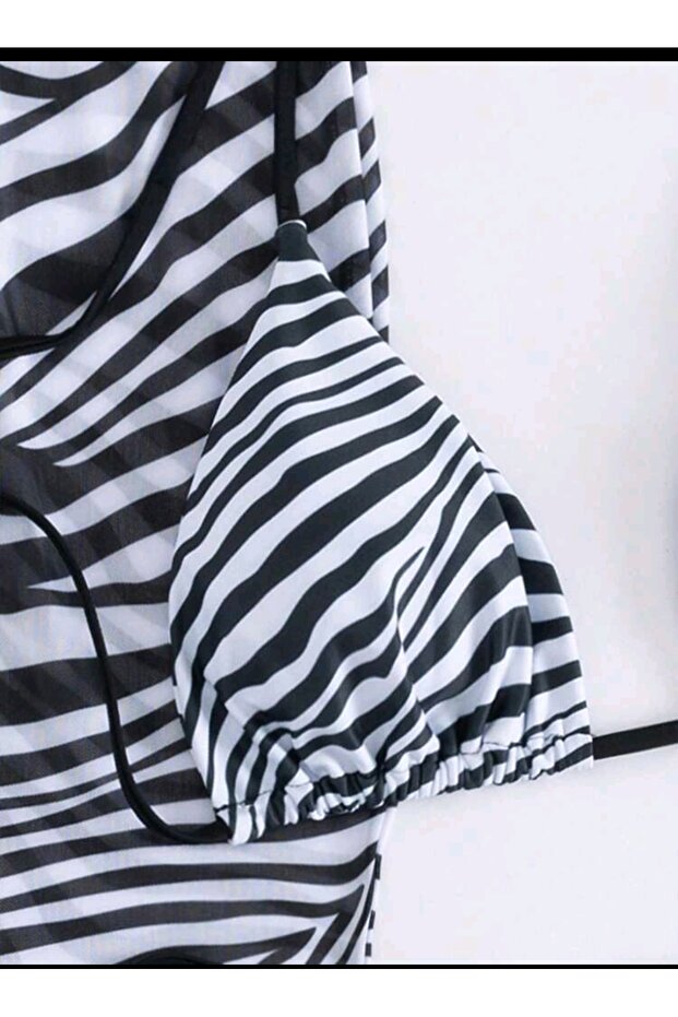 Zebra Patterned Bikini Pareo Set - 2
